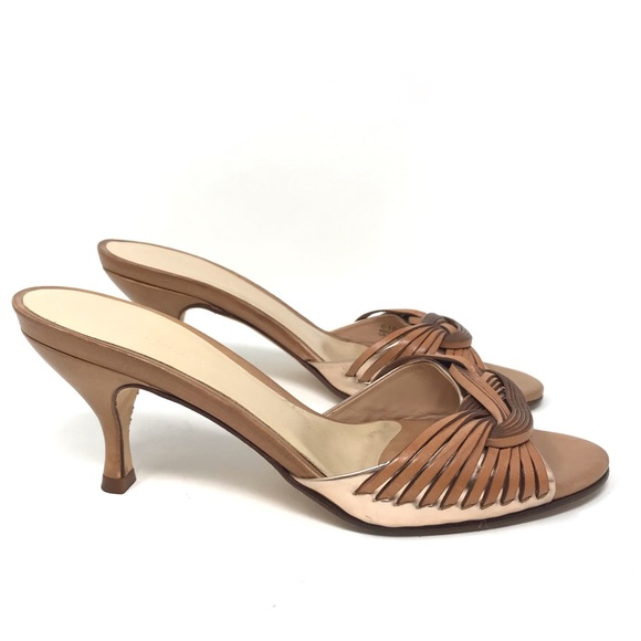 Cole Haan Shoes - SOLD🎉Cole Haan Leather Slip On Heels Tan Gold